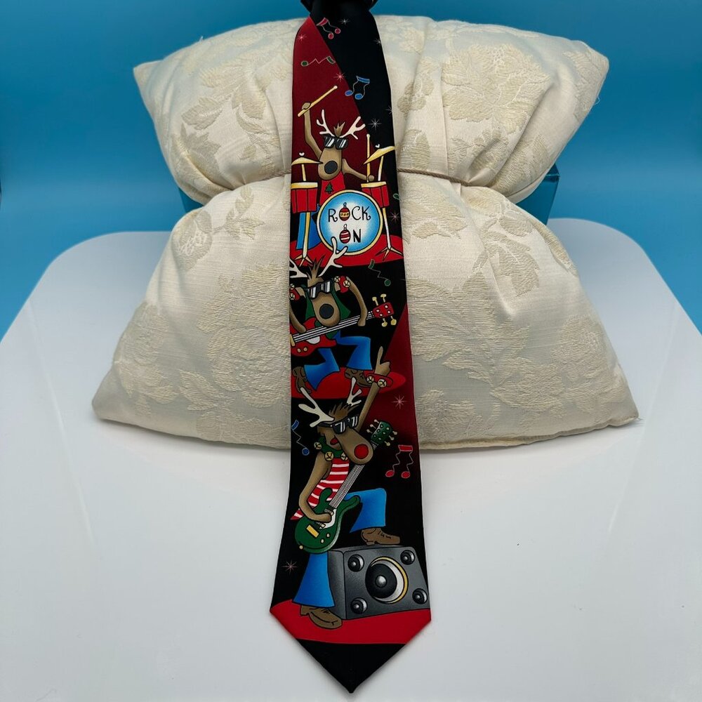 Tie Tales Holiday‎ Christmas Rock On Reindeer Music Band Novelty Tie, 3.5" Wide